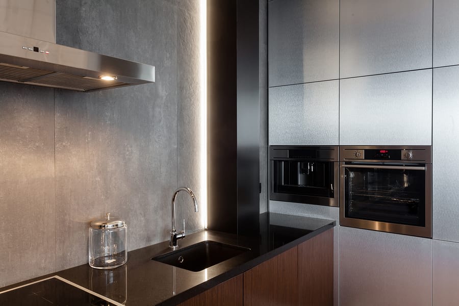 New Modern Kitchen With Built In Extractor Hood, Oven And Chrome Kitchen-Exhaust-Cleaning